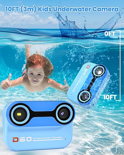 10FT Underwater Camera for Kids, Kids Waterproof Camera, 1080P Video Cam for Snorkeling, Christmas Birthday Gifts Pool Toys for Boys Girls Ages 4-12, Toddler Action Cam with 32GB Card
